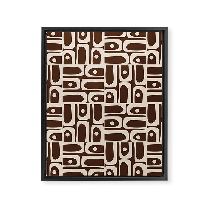 Mid Century Modern Piquet Abstract Multi Pattern 70s Brown and Beige Framed Canvas Print Gallery Image 1