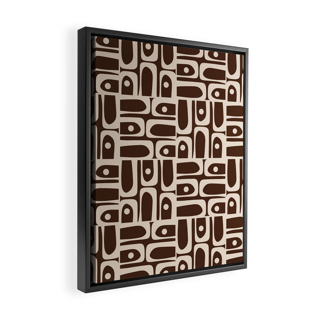 Mid Century Modern Piquet Abstract Multi Pattern 70s Brown and Beige Framed Canvas Print Gallery Image 2