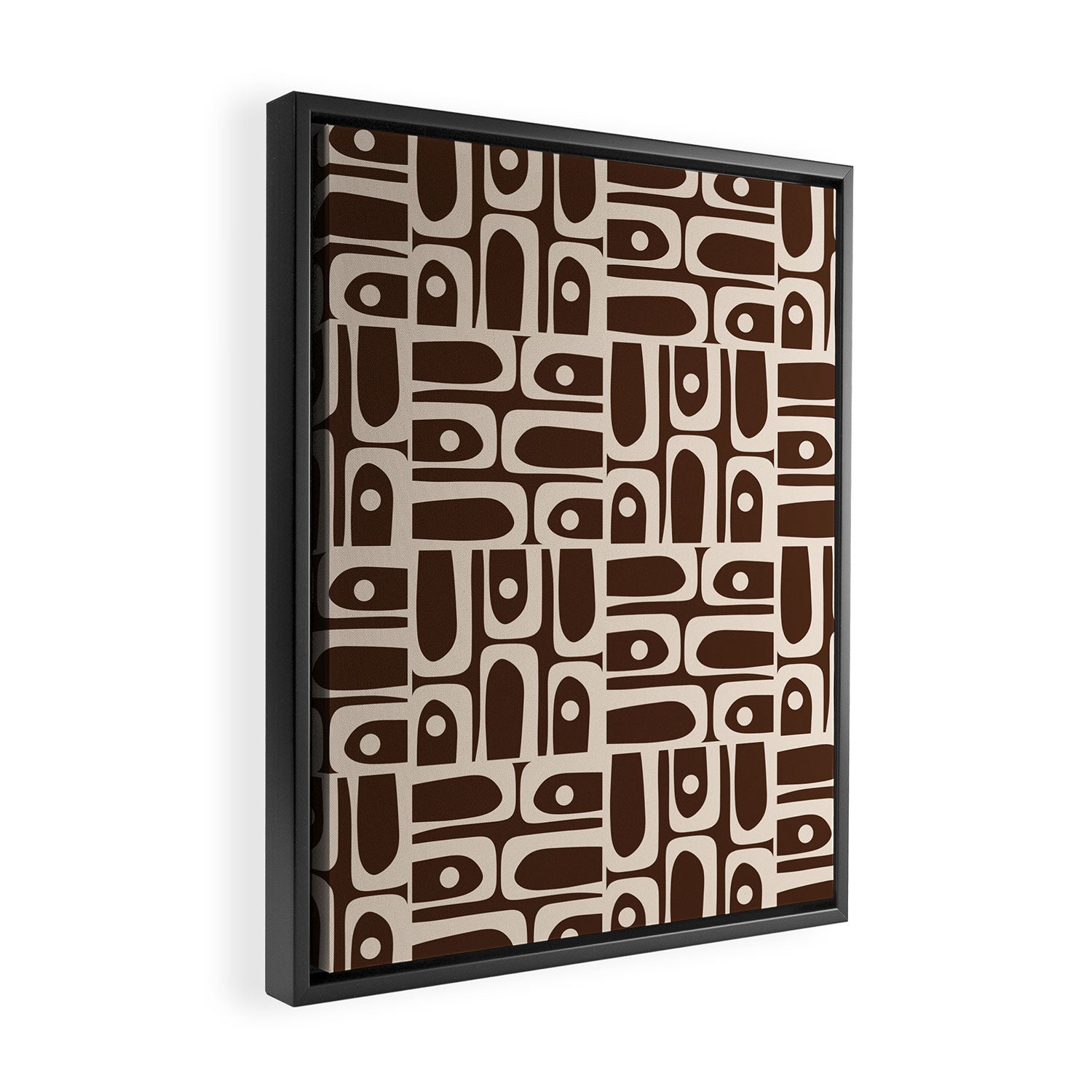 Mid Century Modern Piquet Abstract Multi Pattern 70s Brown and Beige Framed Canvas Print Gallery Image 2
