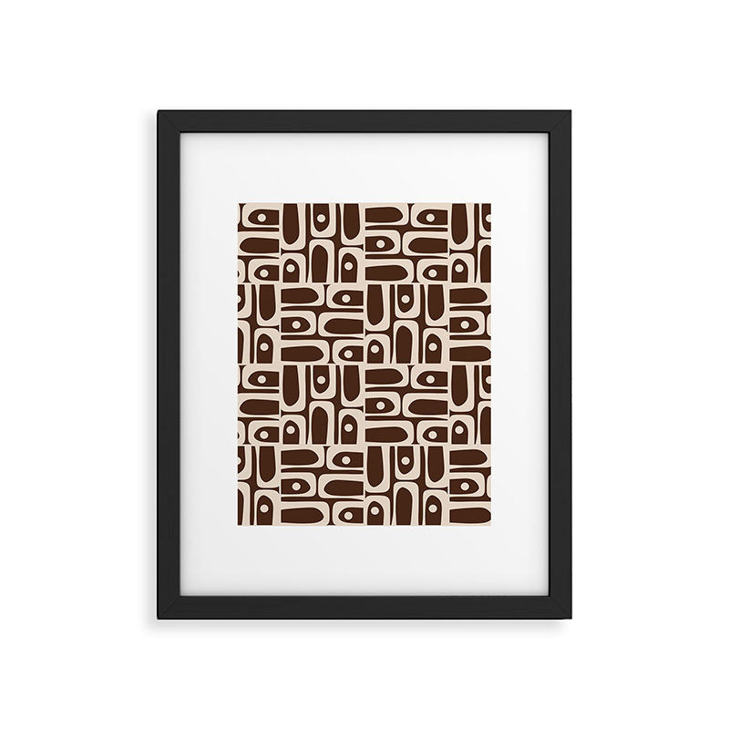 Mid Century Modern Piquet Abstract Multi Pattern 70s Brown and Beige Framed Art Print Gallery Image 6