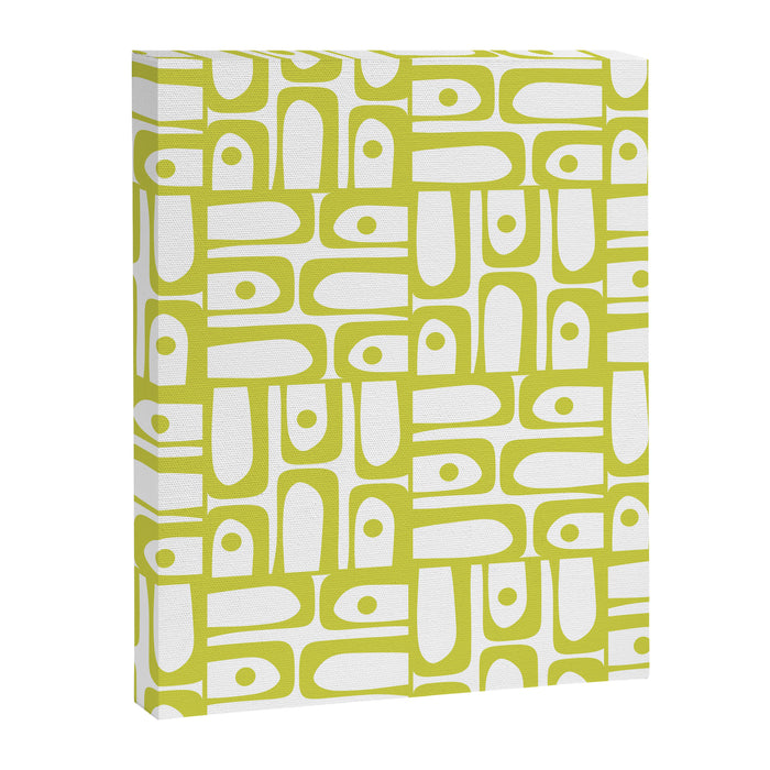 Mid Century Modern Piquet Abstract Multi Pattern Chartreuse and White Canvas Print Gallery Image 1