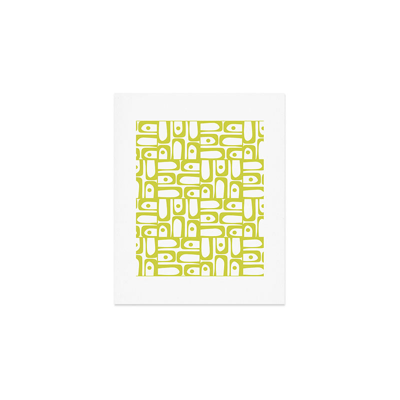 Mid Century Modern Piquet Abstract Multi Pattern Chartreuse and White Art Print Gallery Image 1