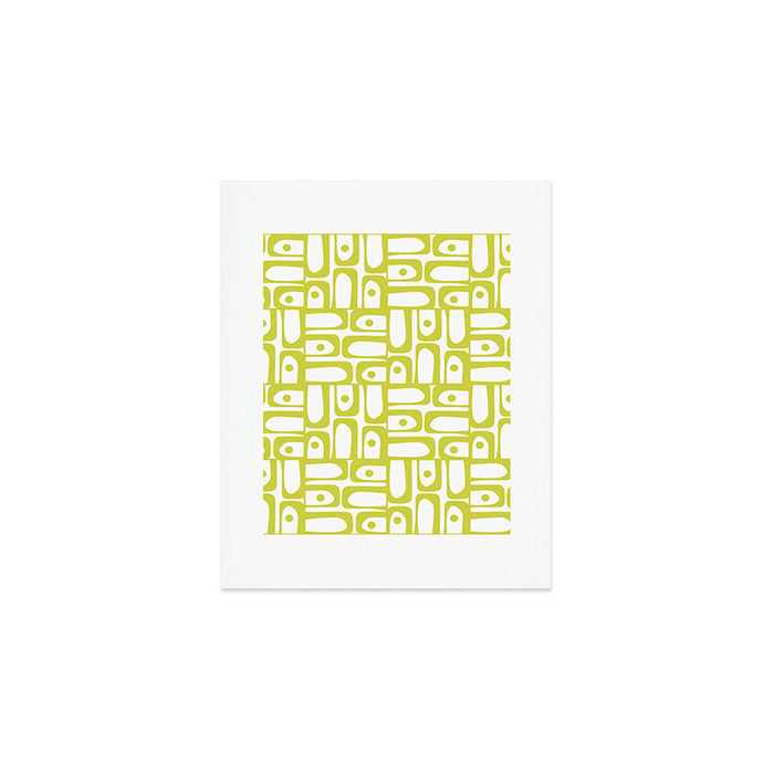 Mid Century Modern Piquet Abstract Multi Pattern Chartreuse and White Art Print Gallery Image 1