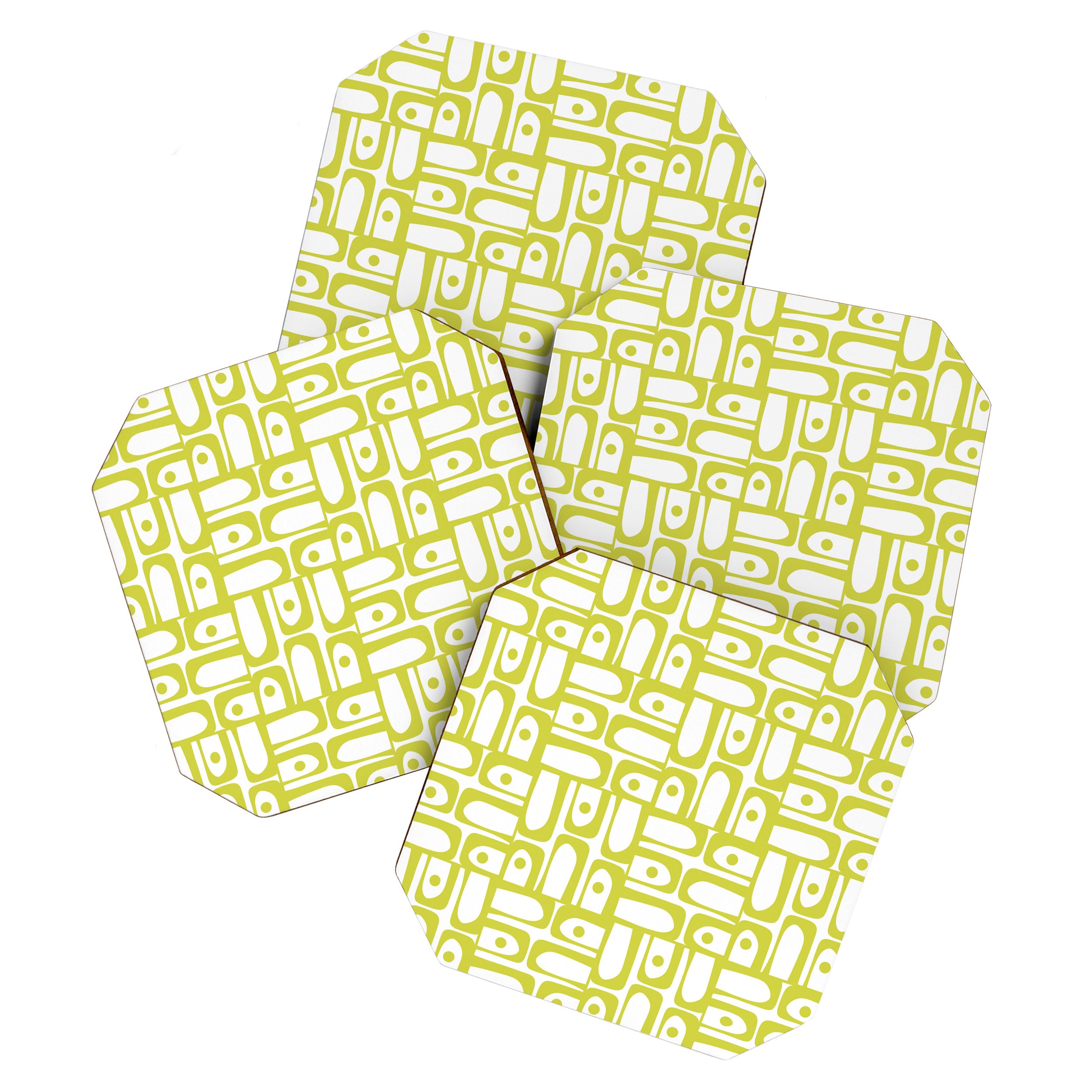 Mid Century Modern Piquet Abstract Multi Pattern Chartreuse and White Coaster Gallery Image 1