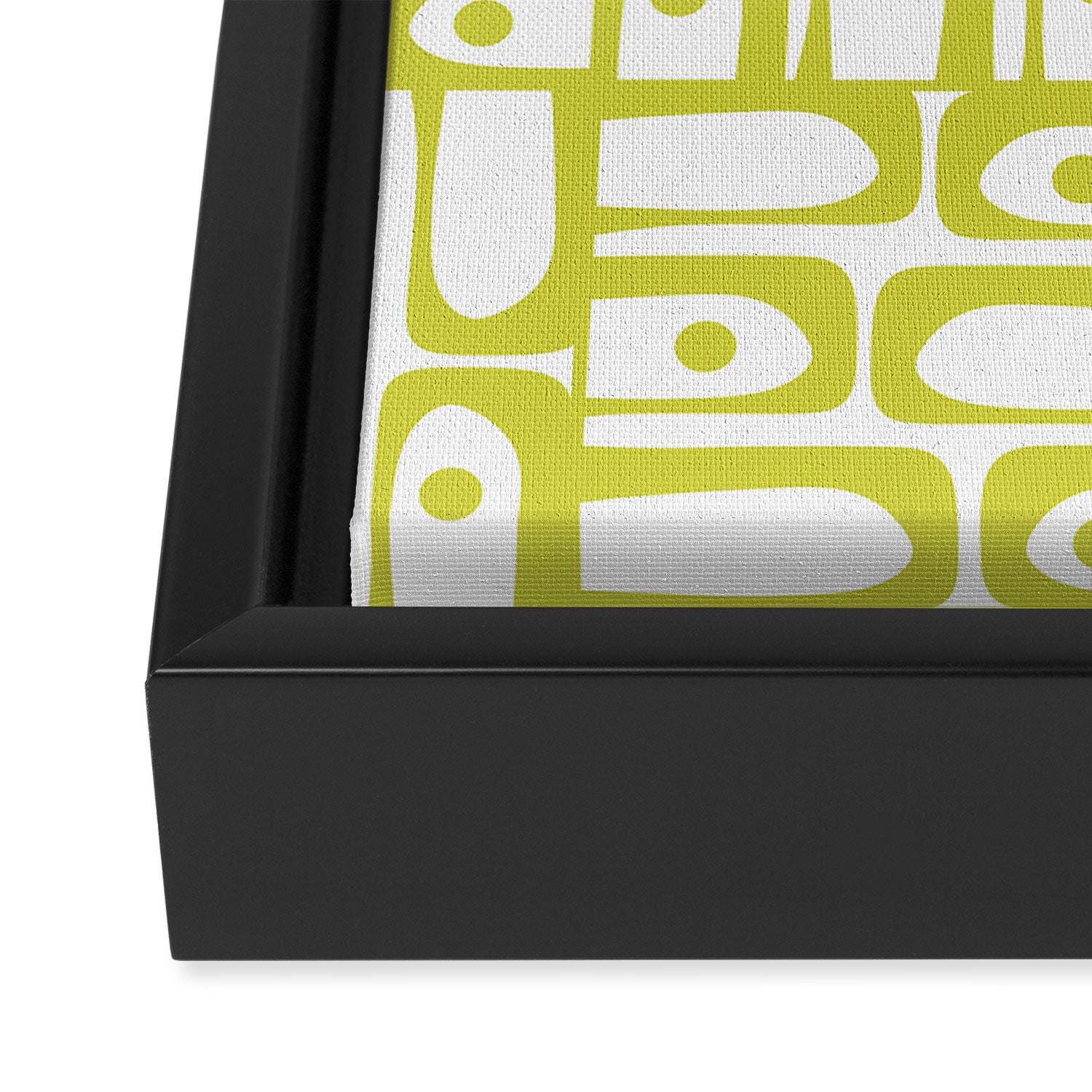 Mid Century Modern Piquet Abstract Multi Pattern Chartreuse and White Framed Canvas Print Gallery Image 3