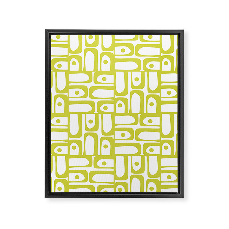 Mid Century Modern Piquet Abstract Multi Pattern Chartreuse and White Framed Canvas Print Gallery Image 8