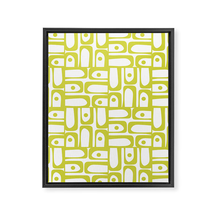 Mid Century Modern Piquet Abstract Multi Pattern Chartreuse and White Framed Canvas Print Gallery Image 1