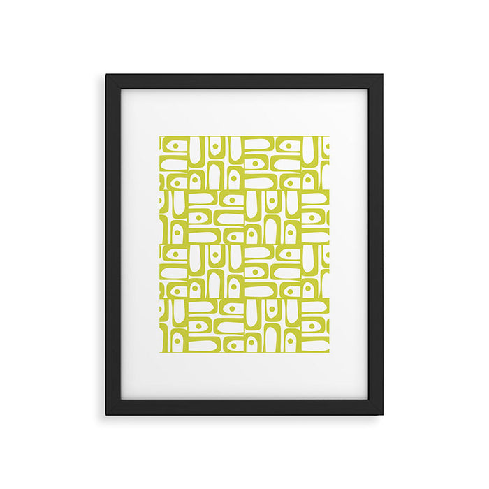 Mid Century Modern Piquet Abstract Multi Pattern Chartreuse and White Framed Art Print Gallery Image 1