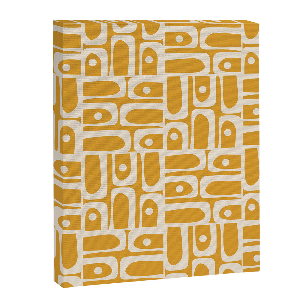 Mid Century Modern Piquet Abstract Multi Pattern Golden Ochre Mustard and Beige  Canvas Print Gallery Image 8