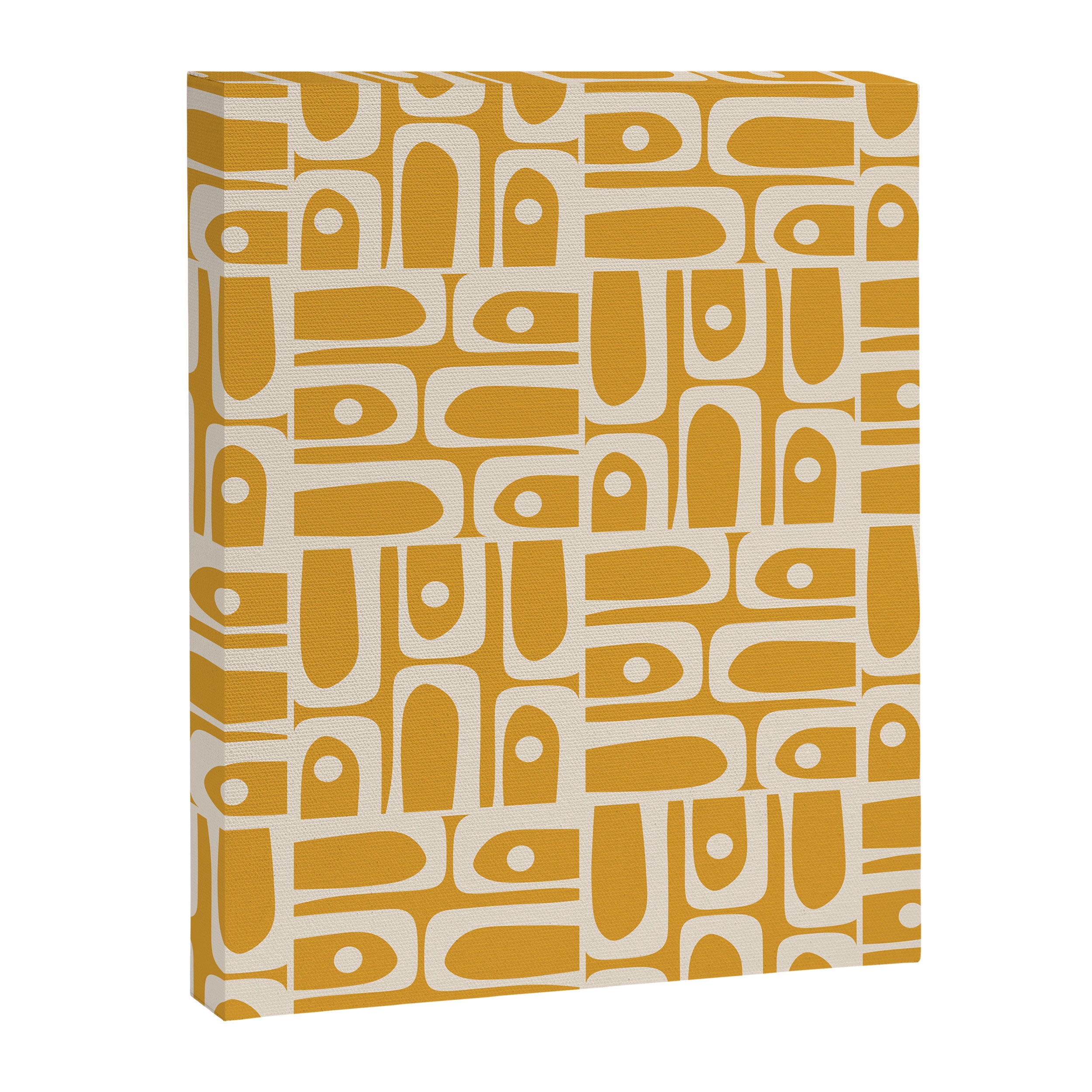 Mid Century Modern Piquet Abstract Multi Pattern Golden Ochre Mustard and Beige  Canvas Print Gallery Image 8