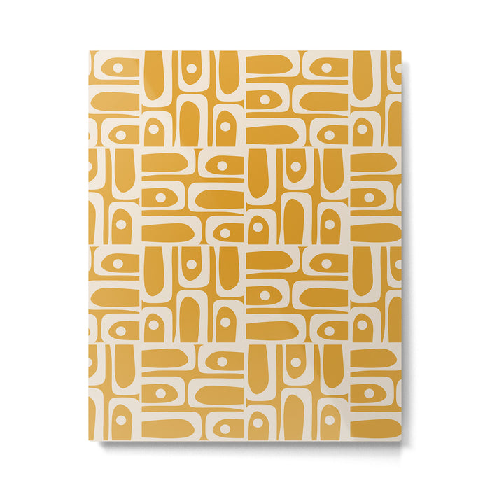 Mid Century Modern Piquet Abstract Multi Pattern Golden Ochre Mustard and Beige  Metal Print Gallery Image 1