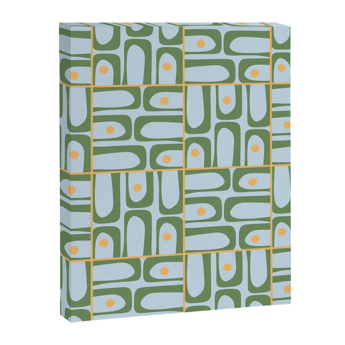 Mid Century Modern Piquet Abstract Multi Pattern Green Light Blue Yellow-Orange Canvas Print Gallery Image 1