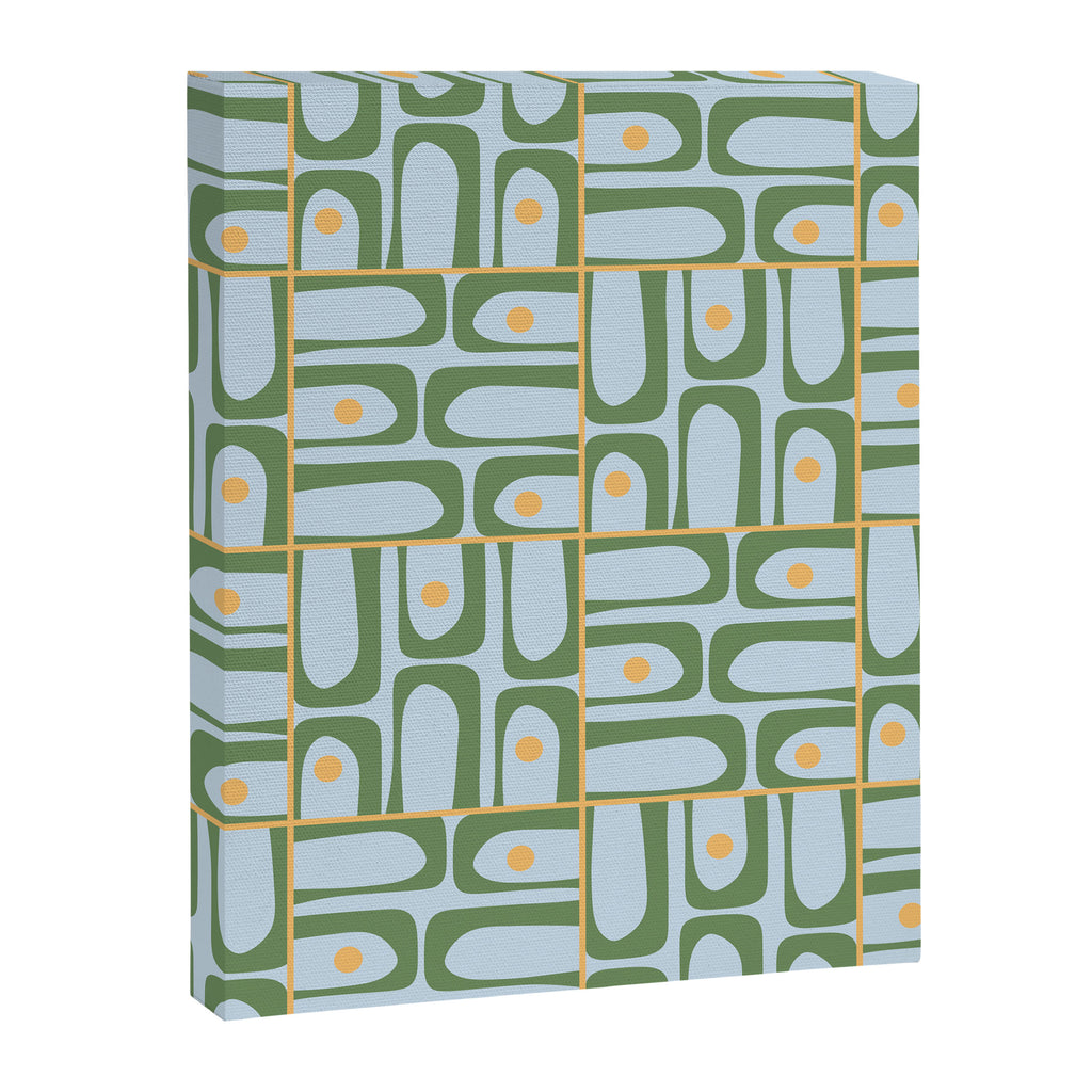 Mid Century Modern Piquet Abstract Multi Pattern Green Light Blue Yellow-Orange Canvas Print Gallery Image 8