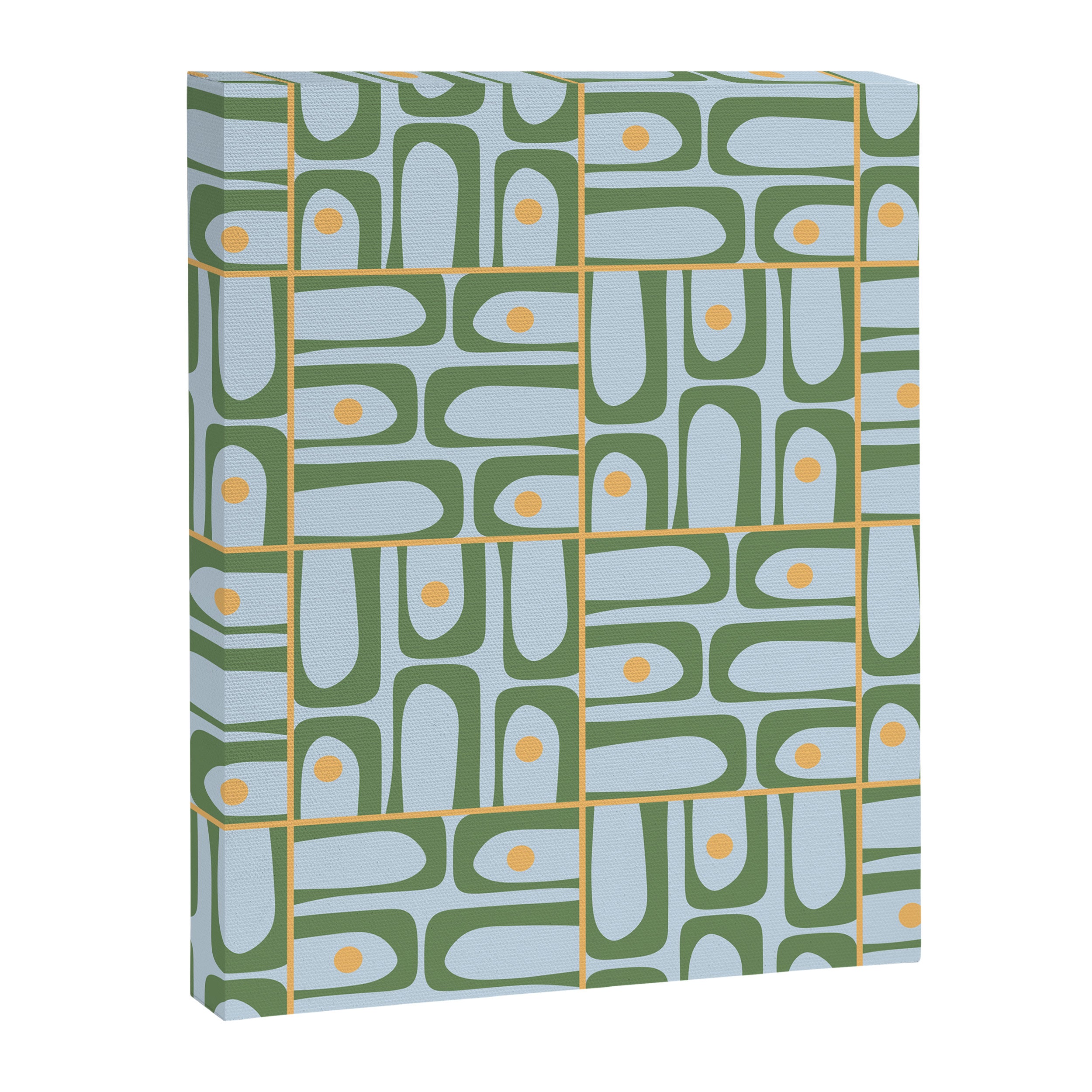 Mid Century Modern Piquet Abstract Multi Pattern Green Light Blue Yellow-Orange Canvas Print Gallery Image 8