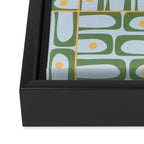 Mid Century Modern Piquet Abstract Multi Pattern Green Light Blue Yellow-Orange Framed Canvas Print Gallery Image 3