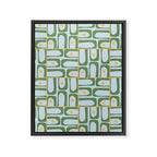 Mid Century Modern Piquet Abstract Multi Pattern Green Light Blue Yellow-Orange Framed Canvas Print Gallery Image 8