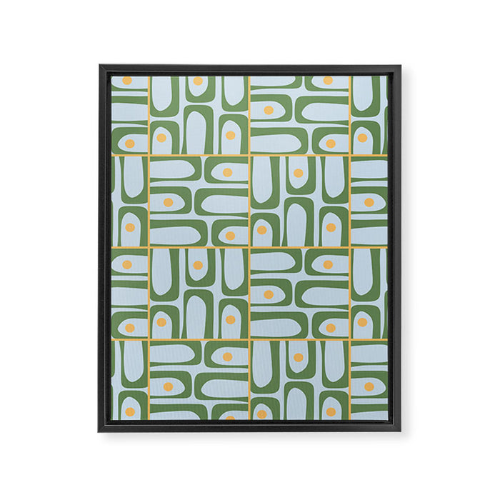 Mid Century Modern Piquet Abstract Multi Pattern Green Light Blue Yellow-Orange Framed Canvas Print Gallery Image 1