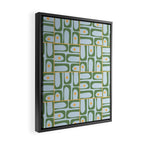 Mid Century Modern Piquet Abstract Multi Pattern Green Light Blue Yellow-Orange Framed Canvas Print Gallery Image 2