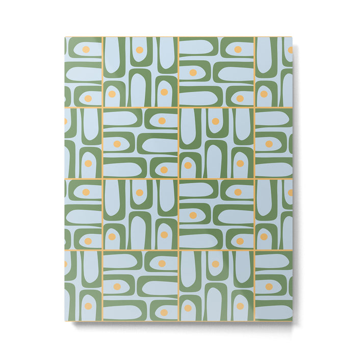 Mid Century Modern Piquet Abstract Multi Pattern Green Light Blue Yellow-Orange Metal Print Gallery Image 1