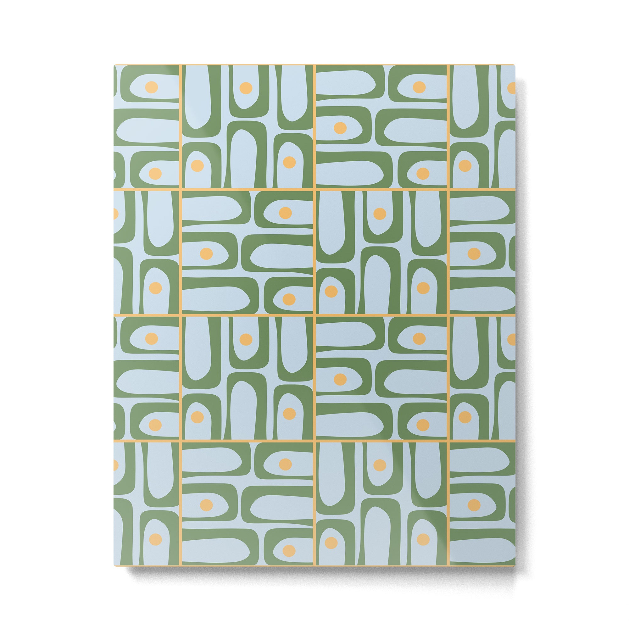 Mid Century Modern Piquet Abstract Multi Pattern Green Light Blue Yellow-Orange Metal Print Gallery Image 6