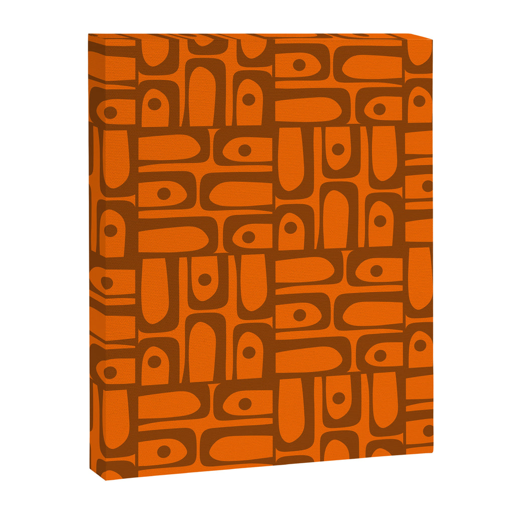 Mid Century Modern Piquet Abstract Multi Pattern in 70s Chocolate Brown and Orange Canvas Print Gallery Image 8