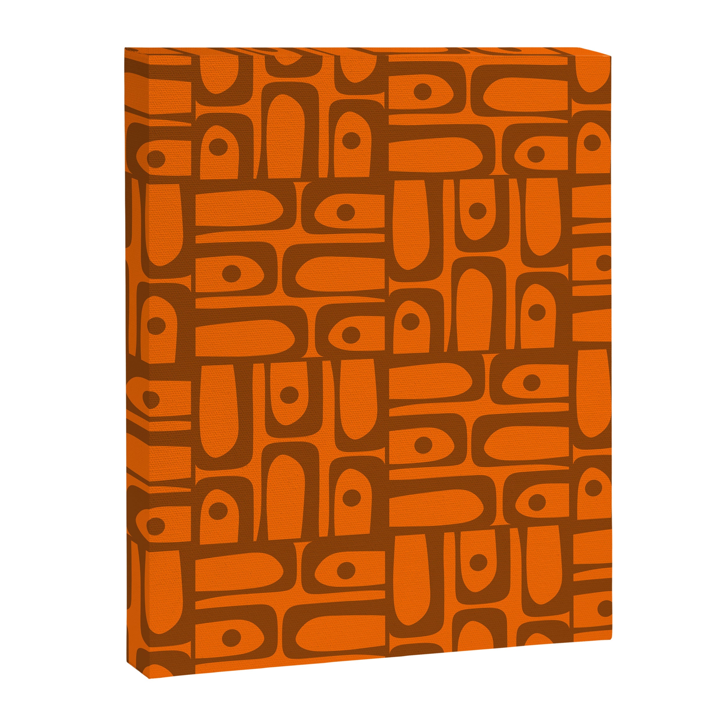 Mid Century Modern Piquet Abstract Multi Pattern in 70s Chocolate Brown and Orange Canvas Print Gallery Image 8