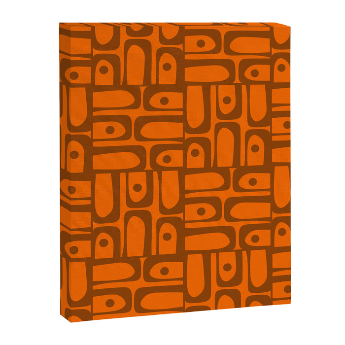 Mid Century Modern Piquet Abstract Multi Pattern in 70s Chocolate Brown and Orange Canvas Print Gallery Image 1