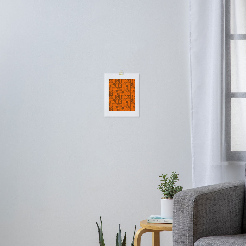 Mid Century Modern Piquet Abstract Multi Pattern in 70s Chocolate Brown and Orange Art Print Gallery Image 3