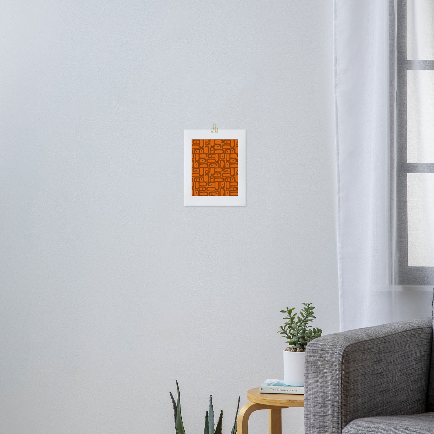 Mid Century Modern Piquet Abstract Multi Pattern in 70s Chocolate Brown and Orange Art Print Gallery Image 3