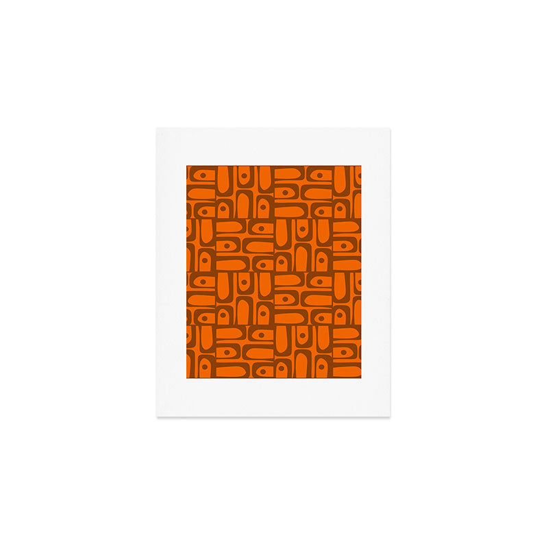 Mid Century Modern Piquet Abstract Multi Pattern in 70s Chocolate Brown and Orange Art Print Gallery Image 1