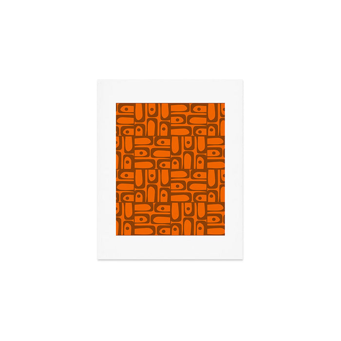 Mid Century Modern Piquet Abstract Multi Pattern in 70s Chocolate Brown and Orange Art Print Gallery Image 1