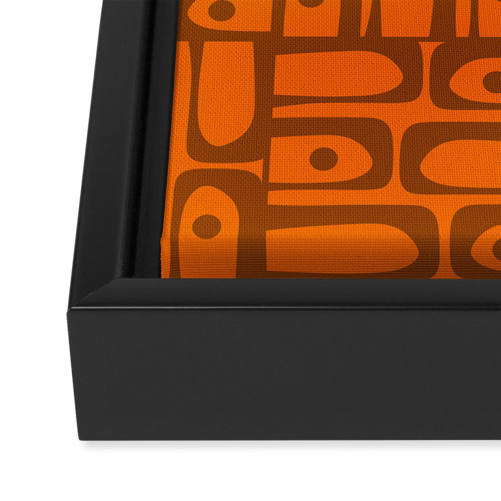 Mid Century Modern Piquet Abstract Multi Pattern in 70s Chocolate Brown and Orange Framed Canvas Print Gallery Image 3