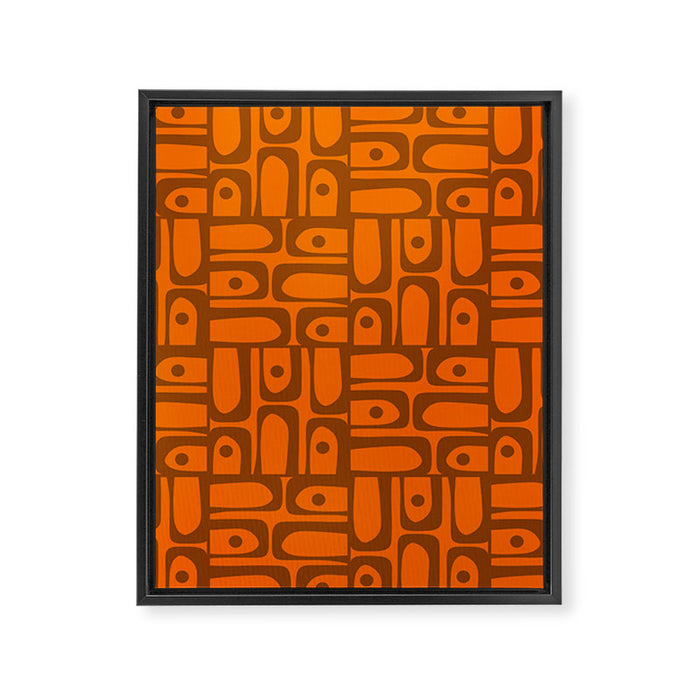 Mid Century Modern Piquet Abstract Multi Pattern in 70s Chocolate Brown and Orange Framed Canvas Print Gallery Image 1