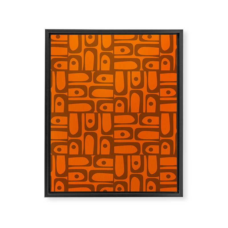 Mid Century Modern Piquet Abstract Multi Pattern in 70s Chocolate Brown and Orange Framed Canvas Print Gallery Image 8
