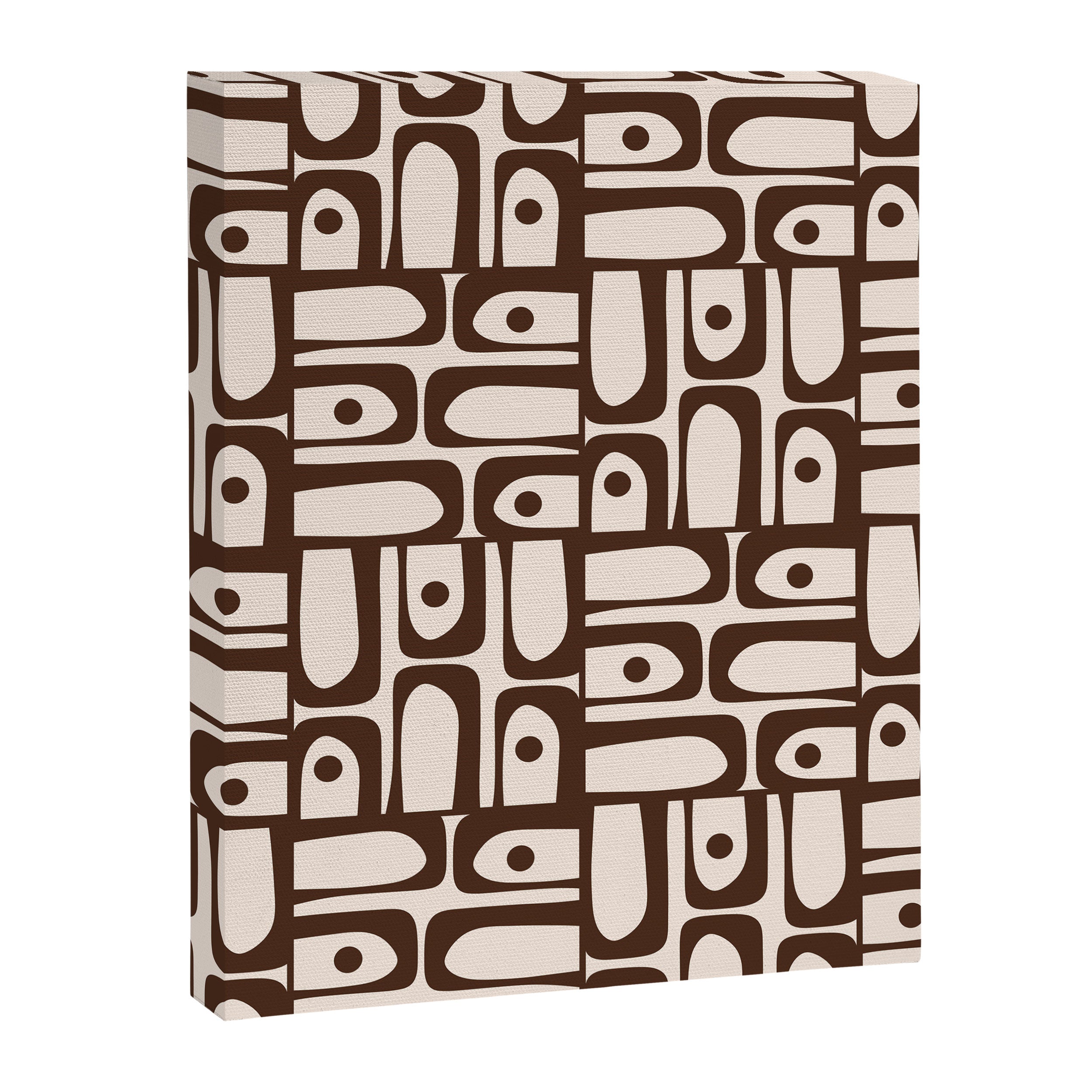 Mid Century Modern Piquet Abstract Multi Pattern in 70s Dark Brown and Beige Canvas Print Gallery Image 8