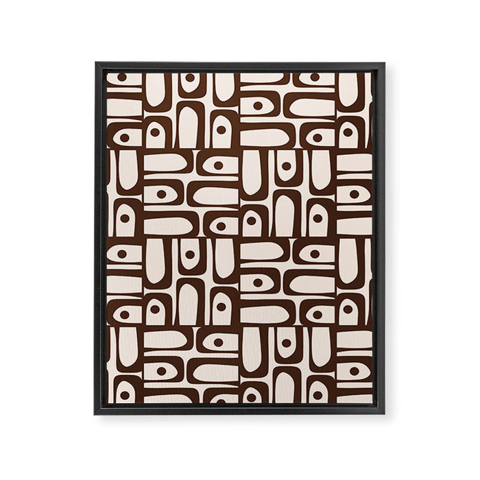 Mid Century Modern Piquet Abstract Multi Pattern in 70s Dark Brown and Beige Framed Canvas Print Gallery Image 1
