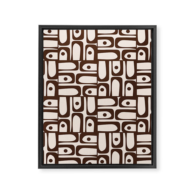 Mid Century Modern Piquet Abstract Multi Pattern in 70s Dark Brown and Beige Framed Canvas Print Gallery Image 8