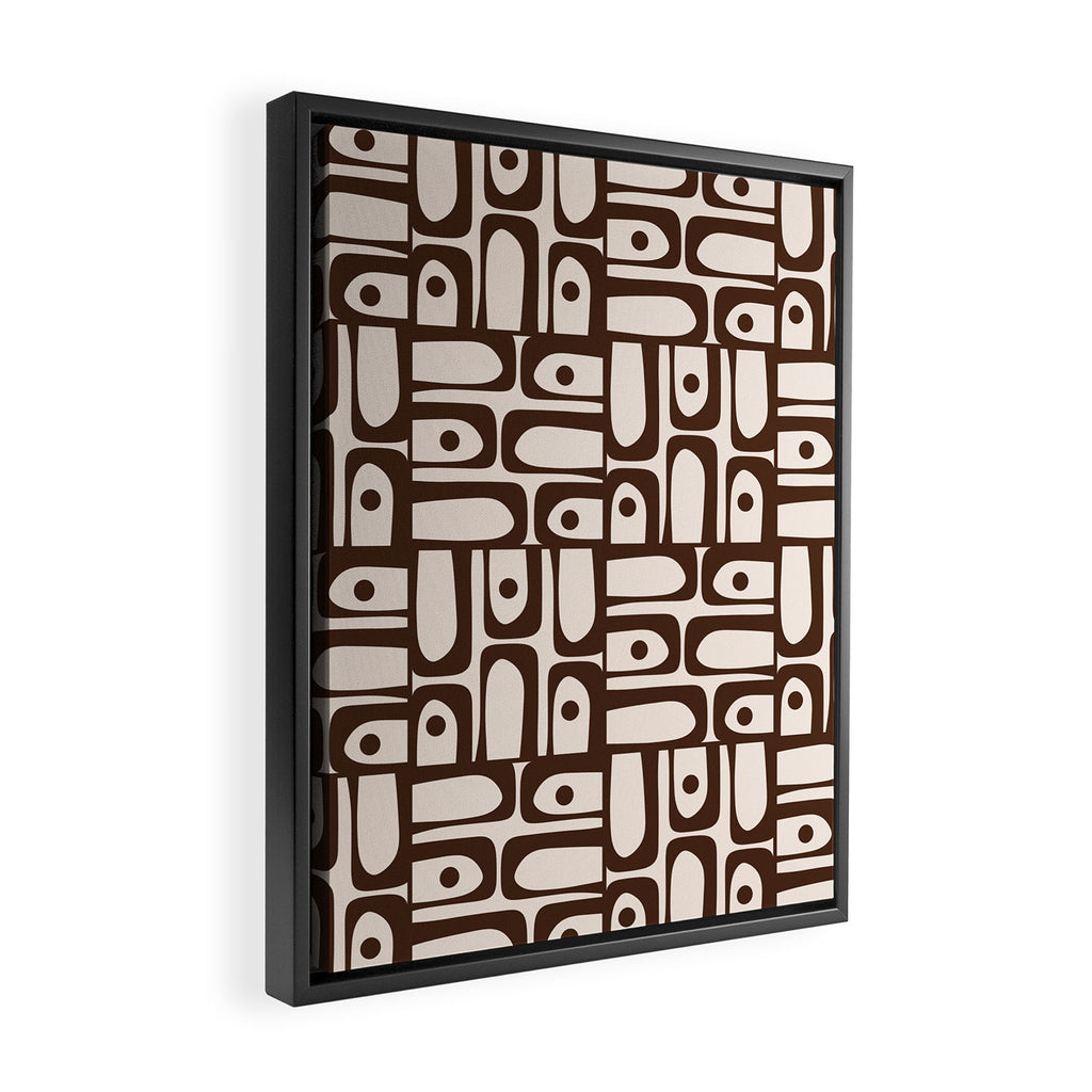 Mid Century Modern Piquet Abstract Multi Pattern in 70s Dark Brown and Beige Framed Canvas Print Gallery Image 2