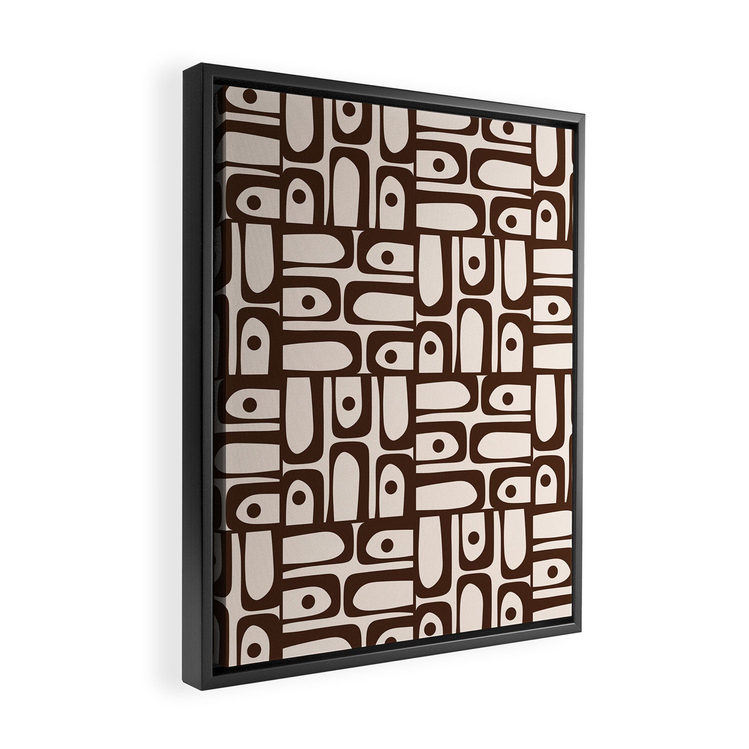 Mid Century Modern Piquet Abstract Multi Pattern in 70s Dark Brown and Beige Framed Canvas Print Gallery Image 2