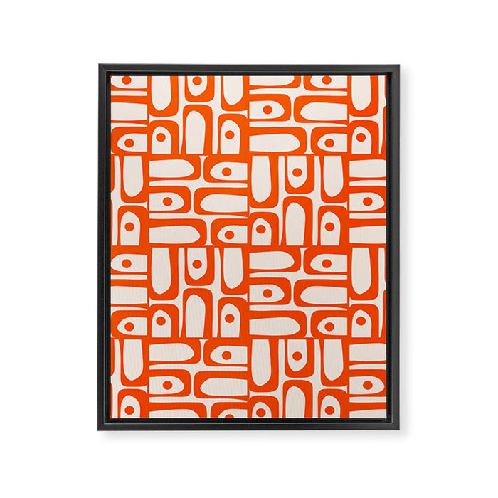 Mid Century Modern Piquet Abstract Multi Pattern in 70s Orange and Cream Beige Framed Canvas Print Gallery Image 1