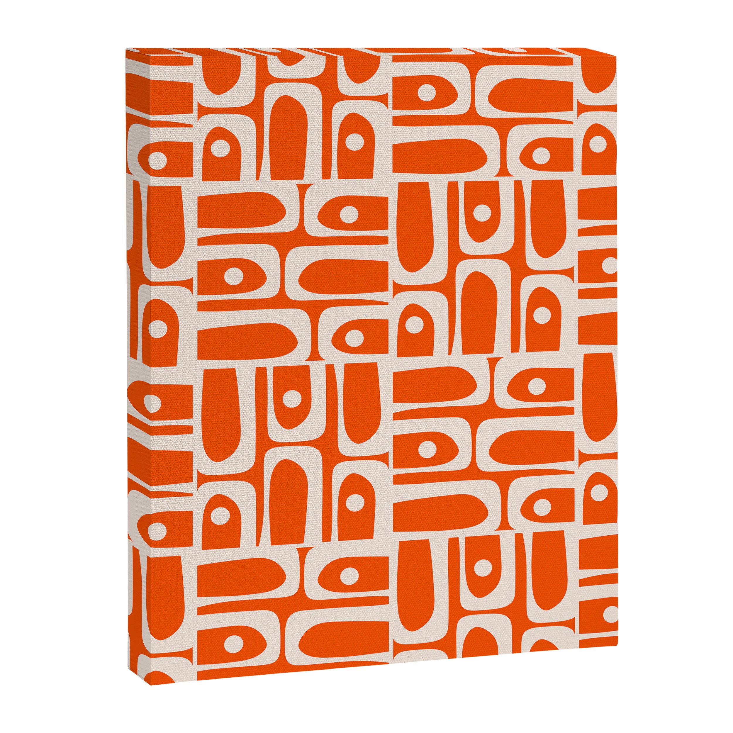 Mid Century Modern Piquet Abstract Multi Pattern in 70s Tangerine Orange and Cream Beige Canvas Print Gallery Image 8