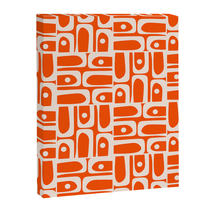 Mid Century Modern Piquet Abstract Multi Pattern in 70s Tangerine Orange and Cream Beige Canvas Print Gallery Image 1