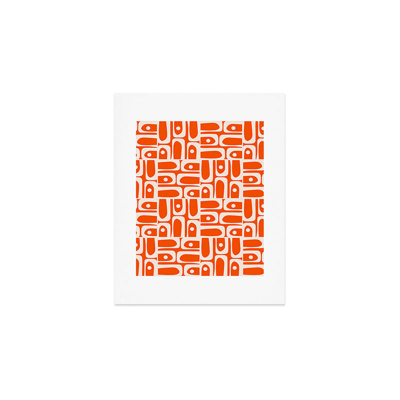 Mid Century Modern Piquet Abstract Multi Pattern in 70s Tangerine Orange and Cream Beige Art Print Gallery Image 1