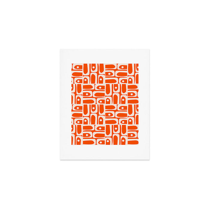Mid Century Modern Piquet Abstract Multi Pattern in 70s Tangerine Orange and Cream Beige Art Print Gallery Image 1