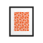 Mid Century Modern Piquet Abstract Multi Pattern in 70s Tangerine Orange and Cream Beige Framed Art Print Gallery Image 6