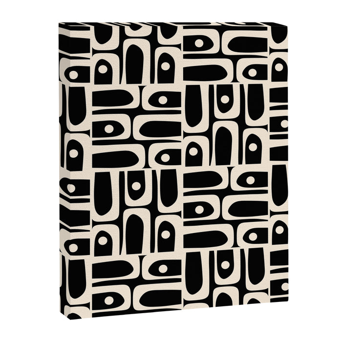 Mid Century Modern Piquet Abstract Multi Pattern in Black and Almond Cream Canvas Print Gallery Image 1