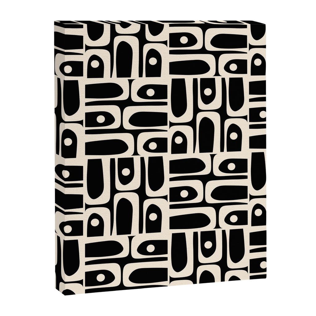 Mid Century Modern Piquet Abstract Multi Pattern in Black and Almond Cream Canvas Print Gallery Image 8