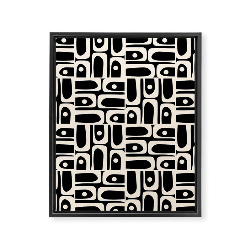 Mid Century Modern Piquet Abstract Multi Pattern in Black and Almond Cream Framed Canvas Print Gallery Image 8