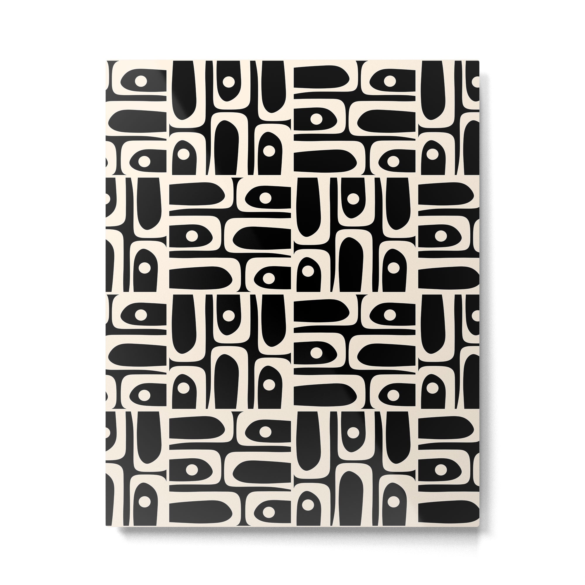 Mid Century Modern Piquet Abstract Multi Pattern in Black and Almond Cream Metal Print Gallery Image 6