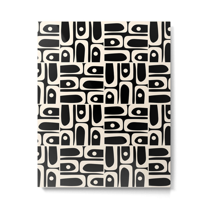 Mid Century Modern Piquet Abstract Multi Pattern in Black and Almond Cream Metal Print Gallery Image 1